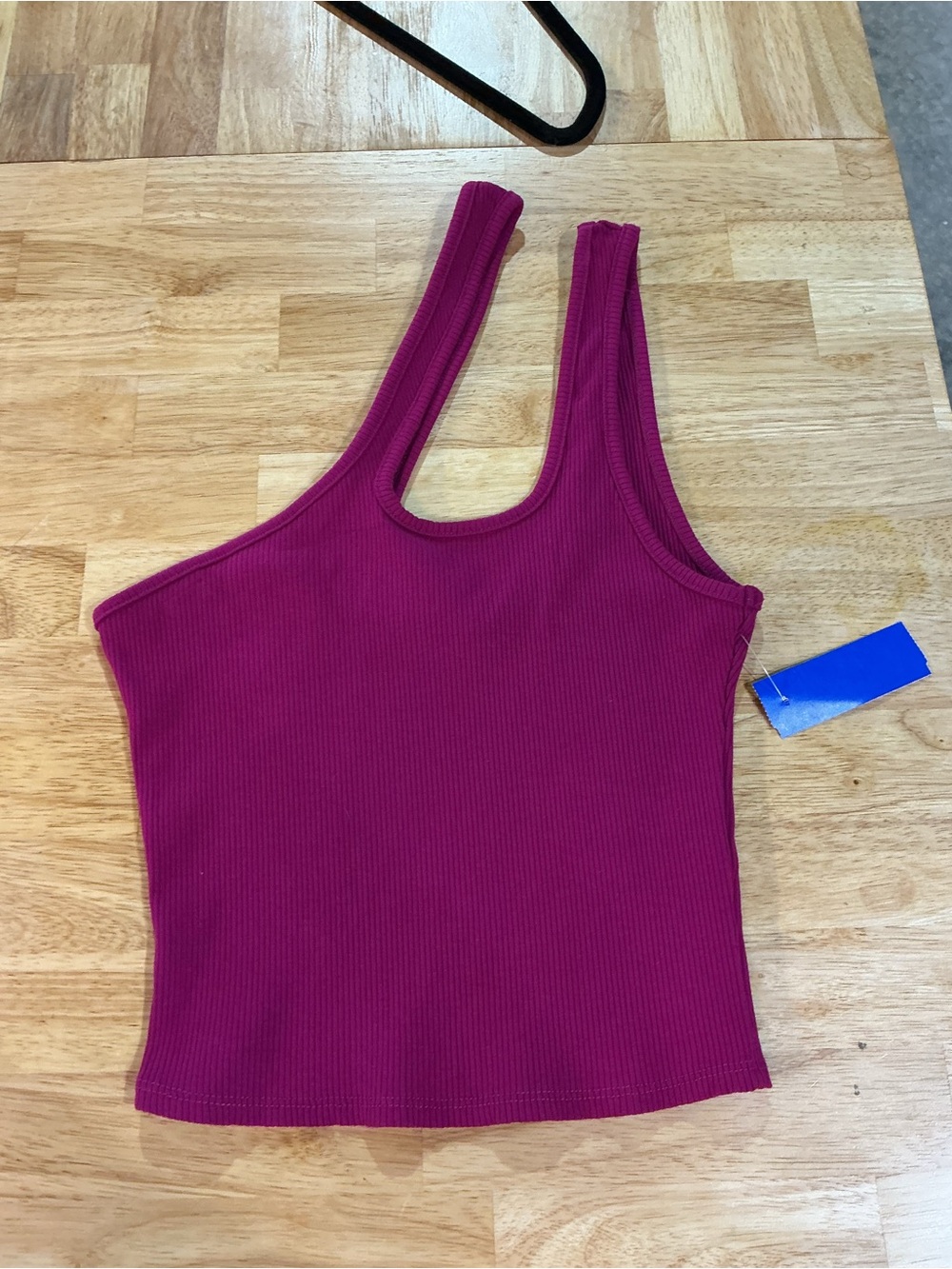Lulus Magenta Ribbed One Shoulder Tank Top Size Small Stretch Knit